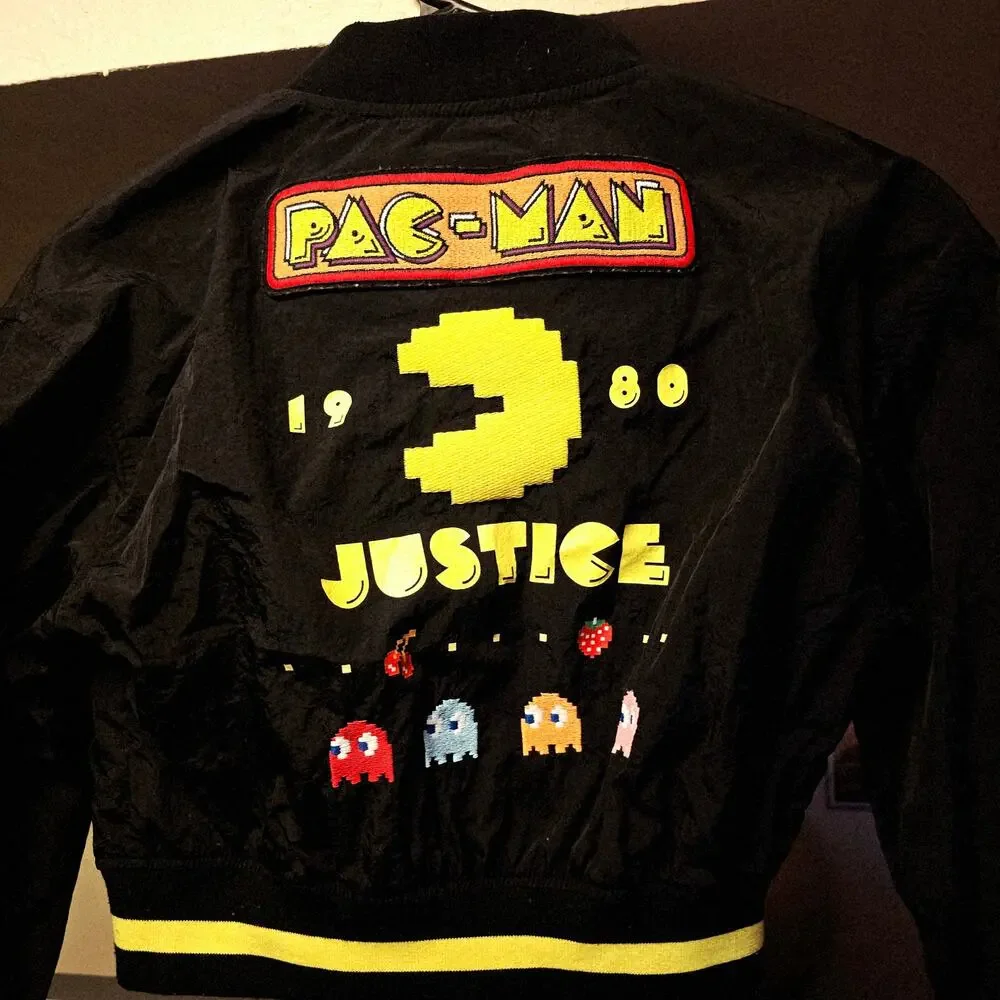 Justice Pac-man zip up bomber jacket size kids 7/8